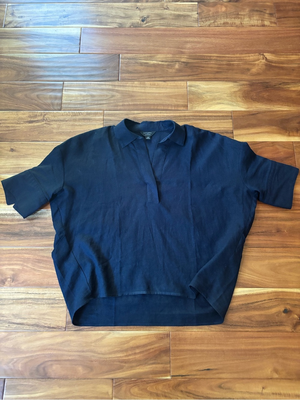 LINEN-BLEND DRAPEY POPOVER SHIRT NAVY Banana Republic Factory